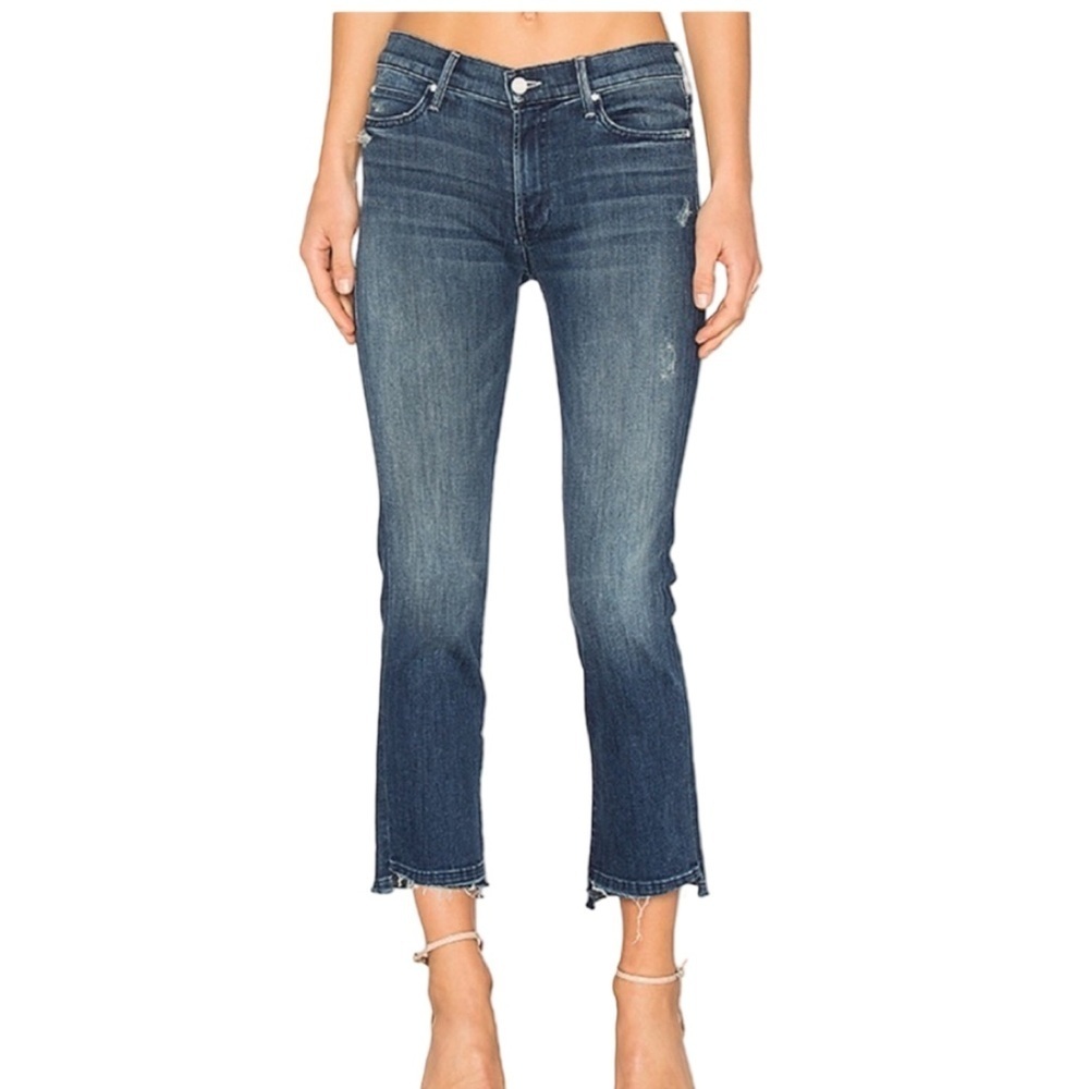 MOTHER The Rascal Ankle Undone Step Fray Denim Jean Dark Graffiti Wash Size 27